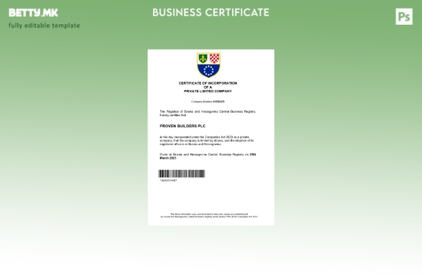 модерен стил Босна и Херцеговина сертификат за регистрација Шаблон за Word и PDF